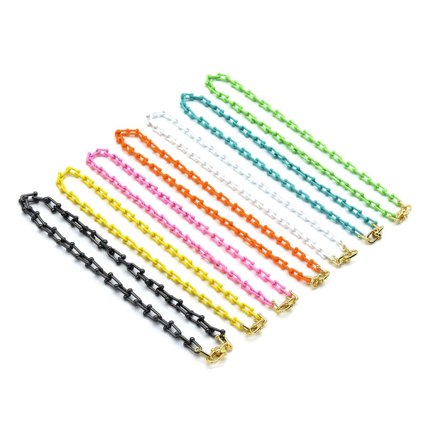 Colorful Enamel Metal U Chain necklace with Rectangle clasp, sku#EF565