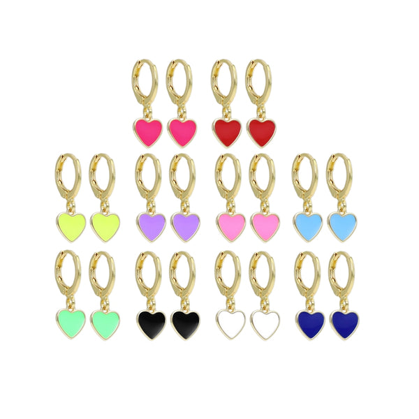 Cute Colorful Enamel Heart Hoop Earrings, Sku#EF568