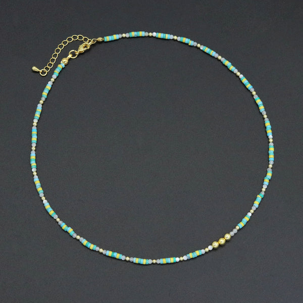 2mm Yellow Blue white Gemstone necklace, EF570