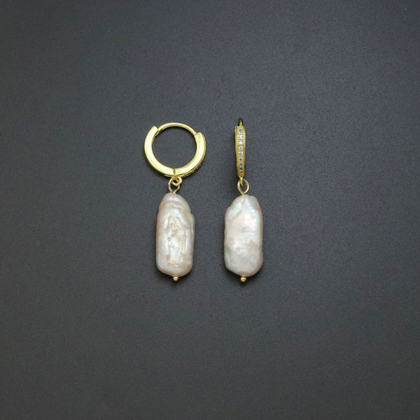 Gold Pearl Pendant Dangle Earrings, Sku#EF581