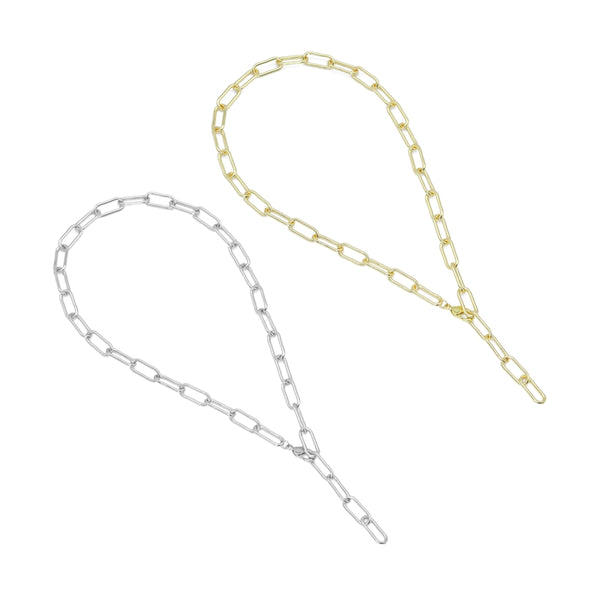 Gold Silver Paper Clip Link Chain Adjustable Necklace, Sku#EF595
