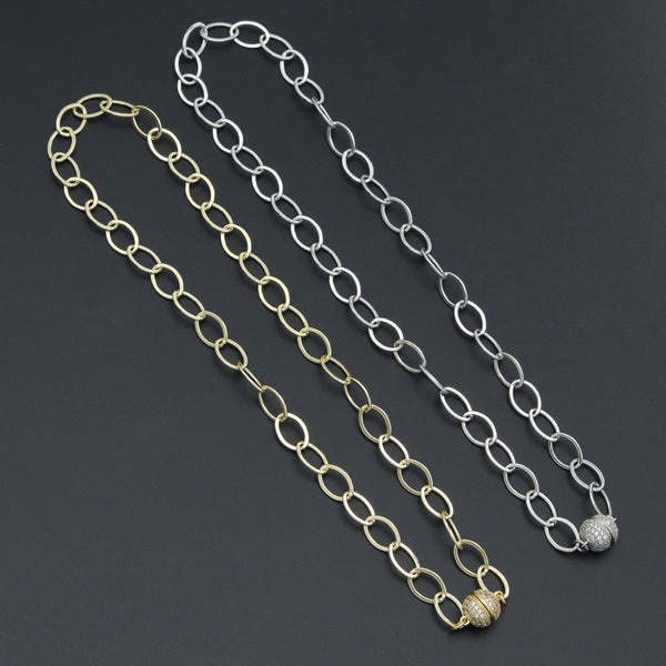 Gold Oval Link Magenetic Ball Necklace, Sku#EF624