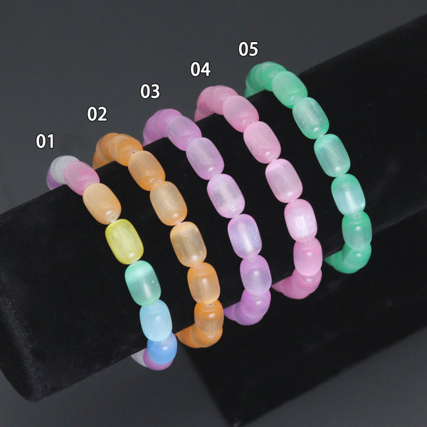 7.2'' 8x12mm Barrel Selenite Stretchy Bracelet, Sku#EF629