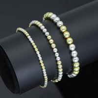 Mixed Metal Gold Silver Hematite Ball Beads Adjustable Bracelet, Sku#EF640