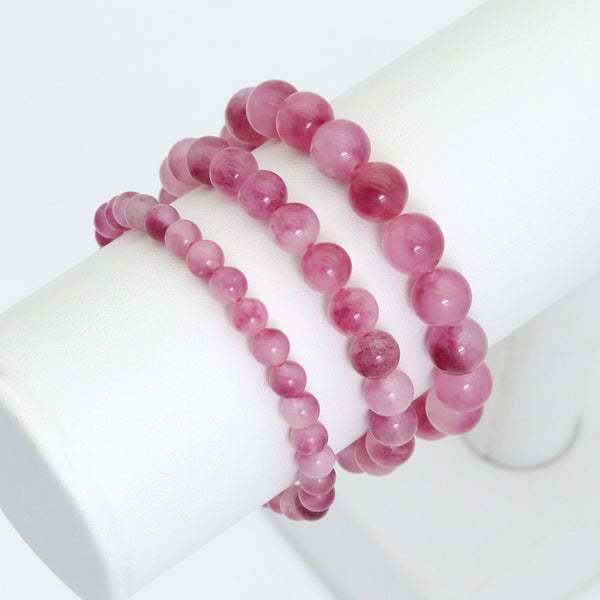 Pink Jade Round Smooth Stretchy Bracelet, Sku#EF645