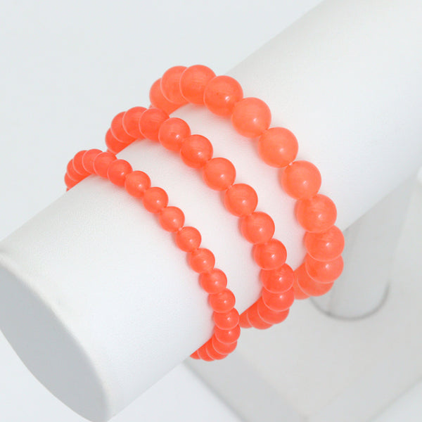 Orange Jade Round Smooth Stretchy Bracelet, Sku#EF646