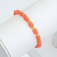 Orange Coral with Olive Glass Stretchy Bracelet, Sku#EF651