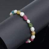 Freeform Pearl with Jade Stretchy Bracelet, Sku#EF654