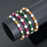 Freeform Pearl with Jade Stretchy Bracelet, Sku#EF654