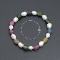 Freeform Pearl with Jade Stretchy Bracelet, Sku#EF654