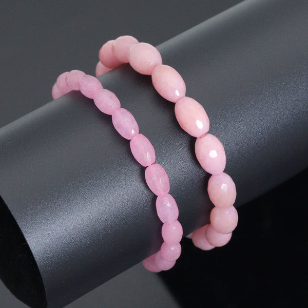 Pink Faceted Barrel Jade Stretchy Bracelet, Sku#EF658