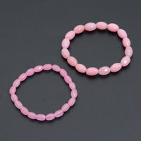 Pink Faceted Barrel Jade Stretchy Bracelet, Sku#EF658