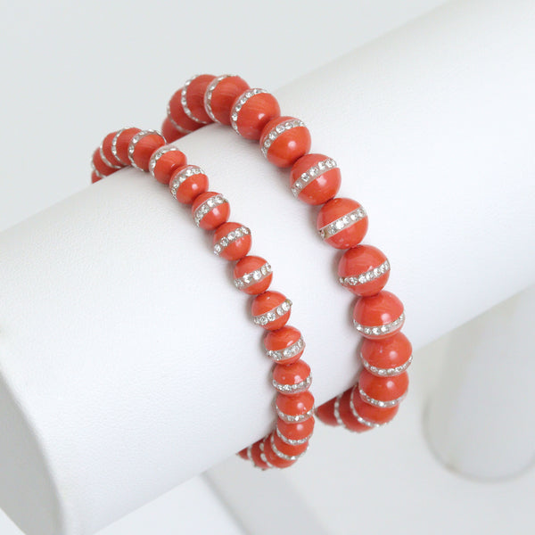 Orange MOP with Rhinstone Inlay Stretchy Bracelet, Sku#EF661