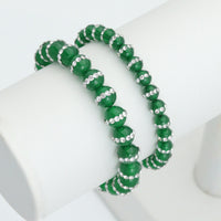 Green MOP with Rhinstone Inlay Stretchy Bracelet, Sku#EF662