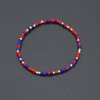 Red Blue Gold Mixed Beads Stretchy Bracelet, Sku#EF680