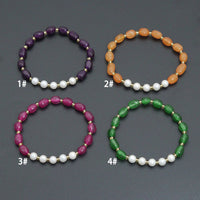 6x9mm Oval Jade Stretchy Bracelet, Sku#EF668