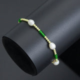 Gold Hematite Freshwater Pearl with green spacer stretchy Bracelet, Sku#EF683