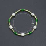 Gold Hematite Freshwater Pearl with green spacer stretchy Bracelet, Sku#EF683