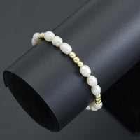 Freshwater Pearl Gold Beads Stretchy Bracelet, Sku#EF688