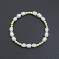 Freshwater Pearl Gold Beads Stretchy Bracelet, Sku#EF688