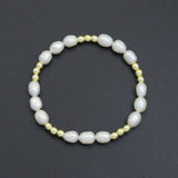 Freshwater Pearl Gold Beads Stretchy Bracelet, Sku#EF688