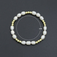 Freshwater Pearl Gold Beads Stretchy Bracelet, Sku#EF688