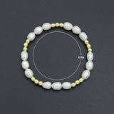 Freshwater Pearl Gold Beads Stretchy Bracelet, Sku#EF688