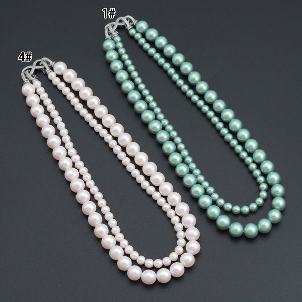 Double Line Pearl  Necklace,Sku#EF696