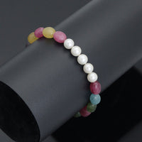 6x9mm Multicolor Jade Stretchy Bracelet, Sku#EF704