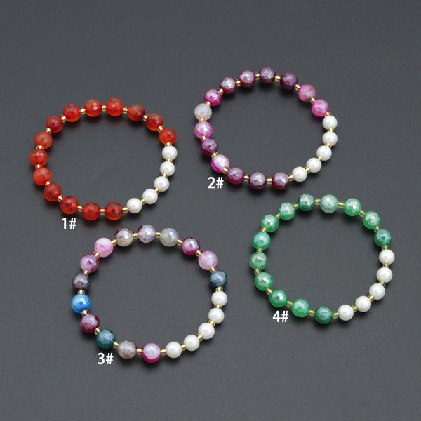 8mm Agate wiht MOP Stretchy Bracelet, Sku#EF705