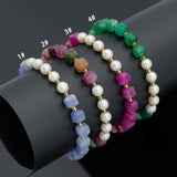 8mm Faceted Cube Jade with MOP Stretchy Bracelet, Sku#EF707-2