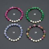 8mm Faceted Cube Jade with MOP Stretchy Bracelet, Sku#EF707-2