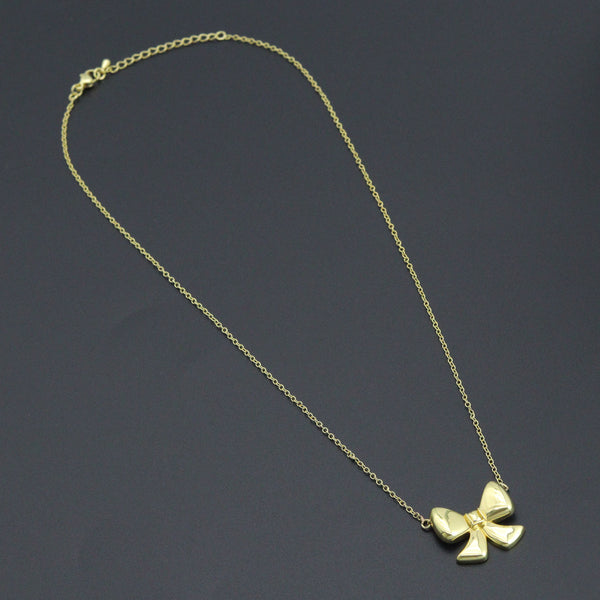 Gold Link Chain Bow Pendant  Necklace, sku#EF714