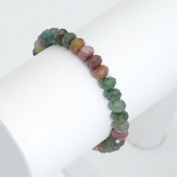 5x8mm Rondelle Faceted Indian Agate Stretchy Bracelet, Sku#EF710