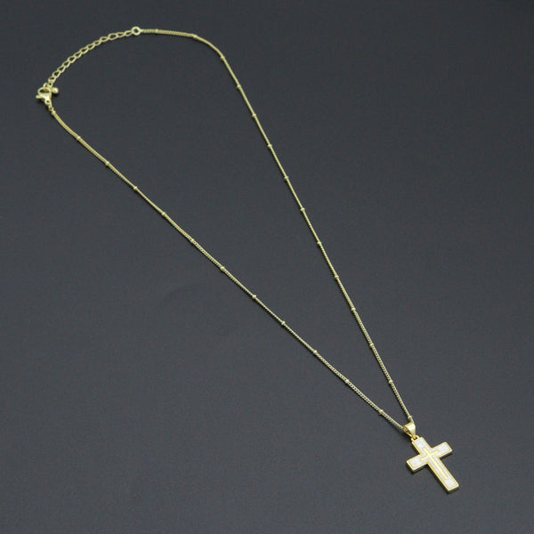 Gold Link Chain Enamel Cross Pendant Adjustable Necklace, sku#EF718