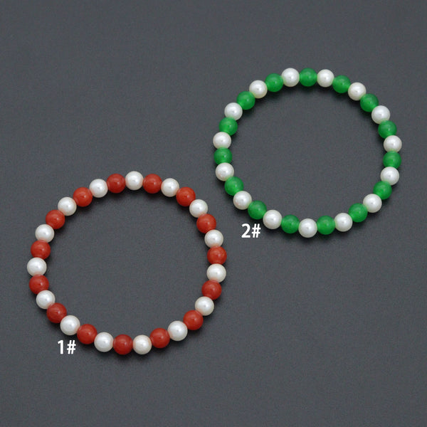 6mm Round Smooth Jade with MOP Strechy Bracelet, Sku#EF724