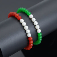 6mm Round Smooth Jade with MOP Stretchy Bracelet, Sku#EF725