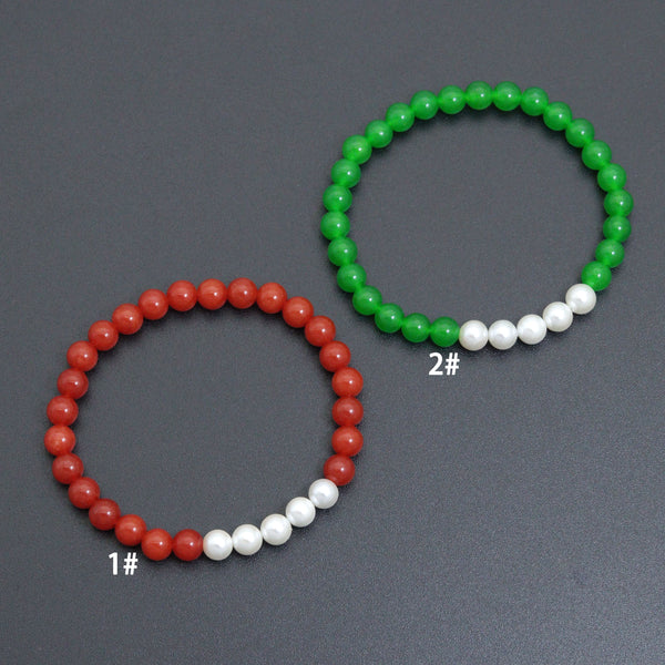 6mm Round Smooth Jade with MOP Stretchy Bracelet, Sku#EF725