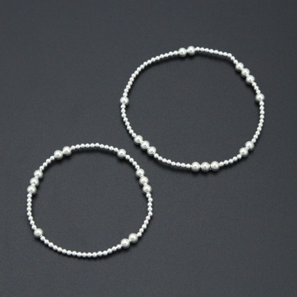 7'' Bright Silver Round Hematite Stretchy Bracelet, Sku#EF736