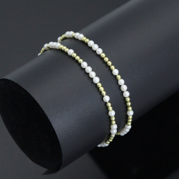 7'' Round Gold Hematite with MOP Stretchy Bracelet, Sku#EF738