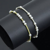7'' Round Silver Hematite with MOP Stretchy Bracelet, Sku#EF741