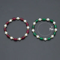 Burgundy Green Oval Jade with Mother of Pearl Gold spacer Stretchy Bracelet, sku#EF761