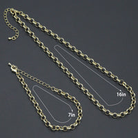 Gold Silver Rolo Chain Necklace Bracelet, Charm bar necklace bracelet, sku#EF769