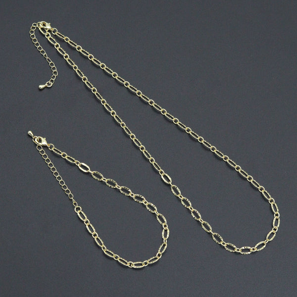 Gold Silver Hammered Oval Link Chain Necklace Bracelet, Charm bar necklace bracelet chain,sku#EF770