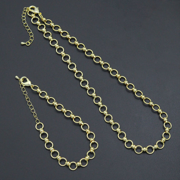 Gold Round Link Chain Necklace Bracelet, sku#EF771