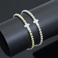 Hematite with Mother of Pearl Cross Stretchy Bracelet, Sku#EF776