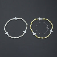 Hematite with Mother of Pearl Cross Stretchy Bracelet, Sku#EF776