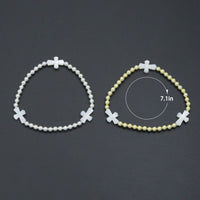 Hematite with curved Mother of Pearl Cross Stretchy Bracelet, Sku#EF777