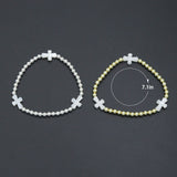 Hematite with curved Mother of Pearl Cross Stretchy Bracelet, Sku#EF777