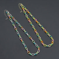 Gold Colorful Enamel Rectangle Link Chain Necklace, sku#EF778